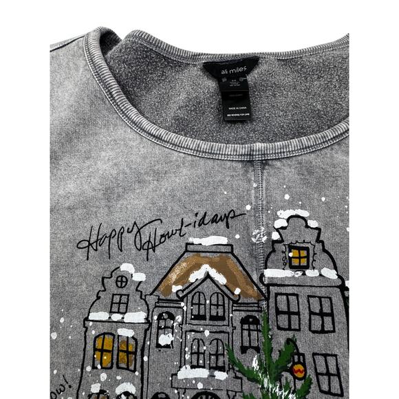 Ali Miles Dog Lovers Holiday Christmas City Scene Cotton Top Women's Size 2X - Picture 6 of 11